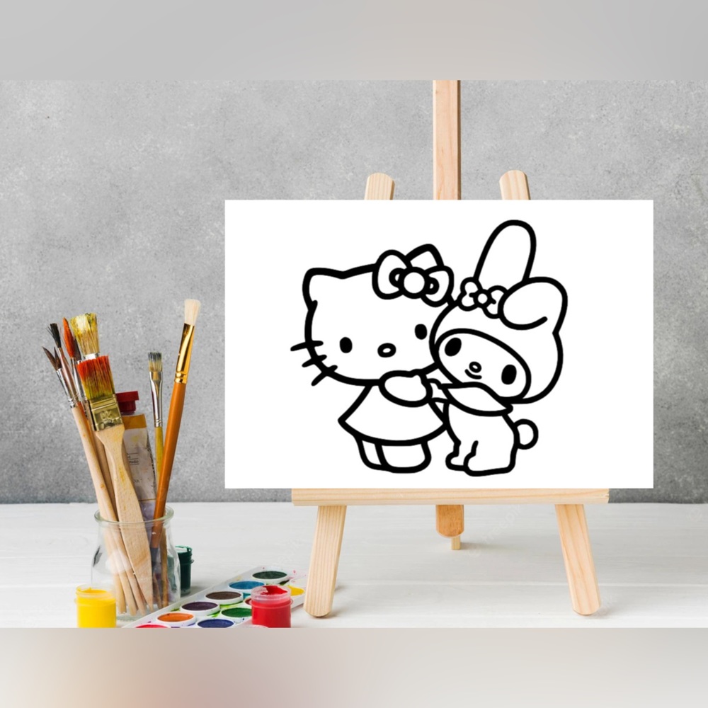 Paint Your Own Hello Kitty and Melody Canvas , Sip and Paint Canvas